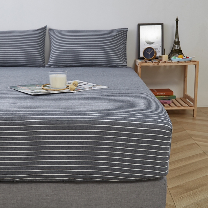 91家纺网 家纺一手货源 找家纺 久典家居 2020新款水洗棉单品床笠 灰细条