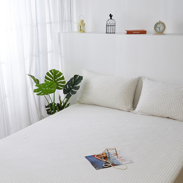 91家纺网 家纺一手货源 找家纺 久典家居 2020新款水洗棉单品床笠 京都小白格