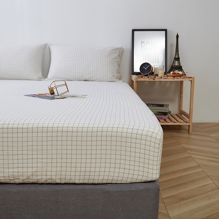 91家纺网 家纺一手货源 找家纺 久典家居 2020新款水洗棉单品床笠 京都小白格