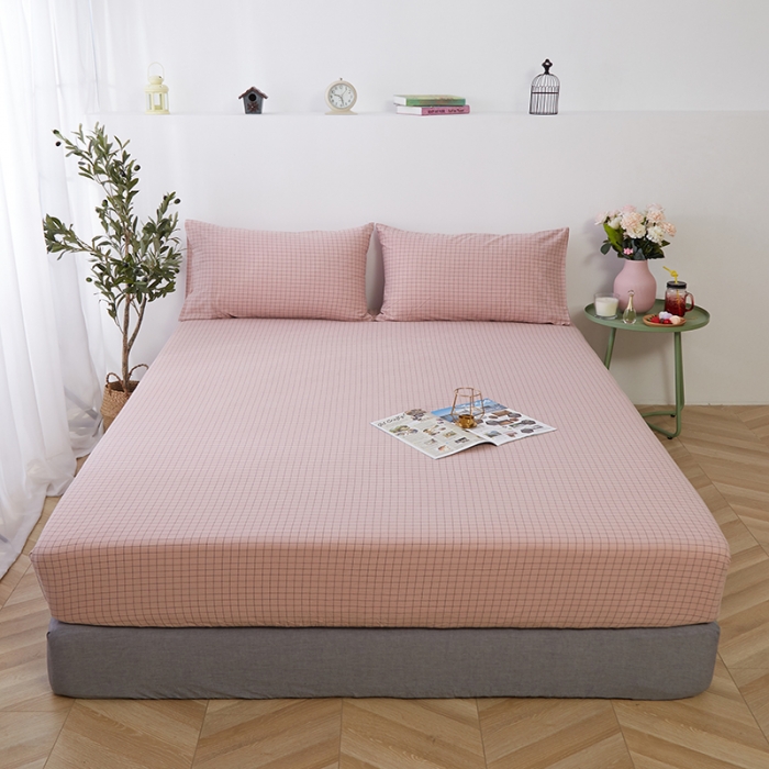 91家纺网 家纺一手货源 找家纺 久典家居 2020新款水洗棉单品床笠 京都小粉格