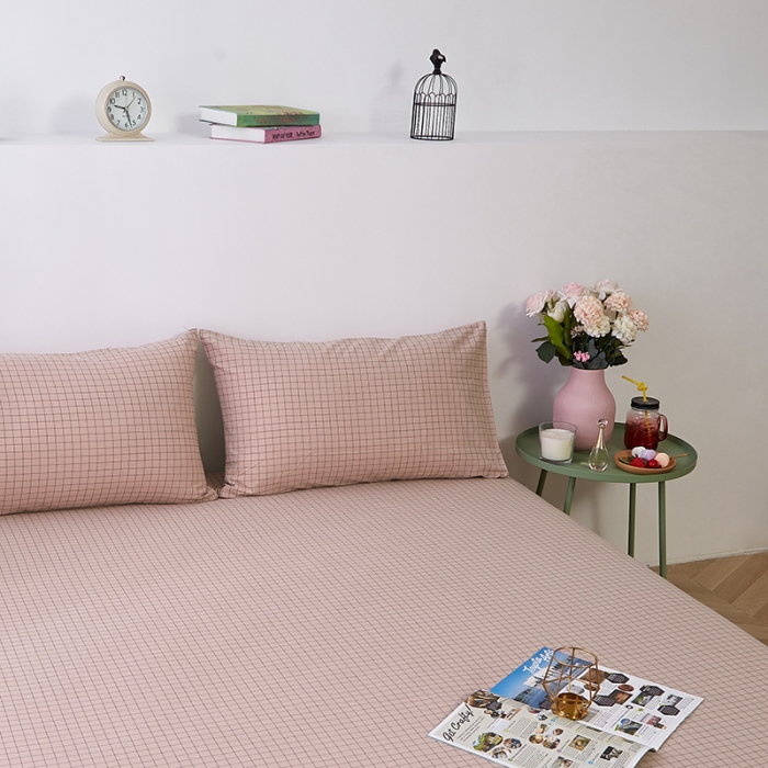 91家纺网 家纺一手货源 找家纺 久典家居 2020新款水洗棉单品床笠 京都小粉格