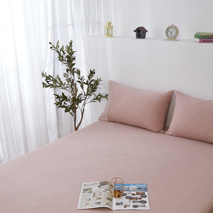 91家纺网 家纺一手货源 找家纺 久典家居 2020新款水洗棉单品床笠 京都小粉格