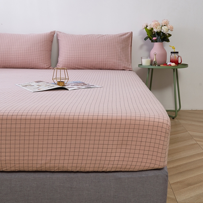 91家纺网 家纺一手货源 找家纺 久典家居 2020新款水洗棉单品床笠 京都小粉格