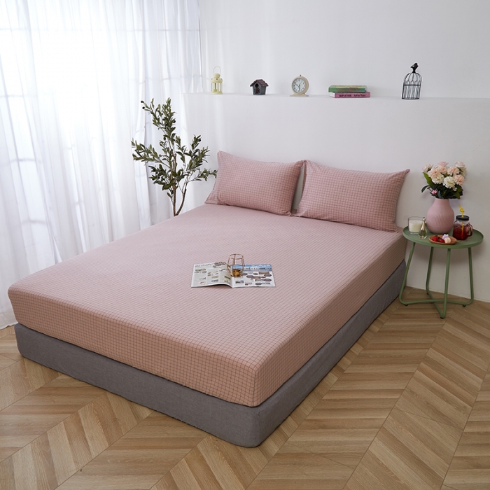 91家纺网 家纺一手货源 找家纺 久典家居 2020新款水洗棉单品床笠 京都小粉格