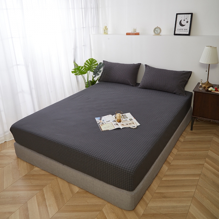 91家纺网 家纺一手货源 找家纺 久典家居 2020新款水洗棉单品床笠 京都小灰格