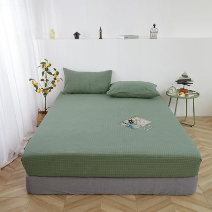 久典家居 2020新款水洗棉单品床笠 京都小绿格