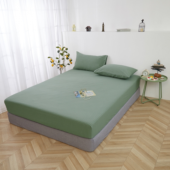 91家纺网 家纺一手货源 找家纺 久典家居 2020新款水洗棉单品床笠 京都小绿格