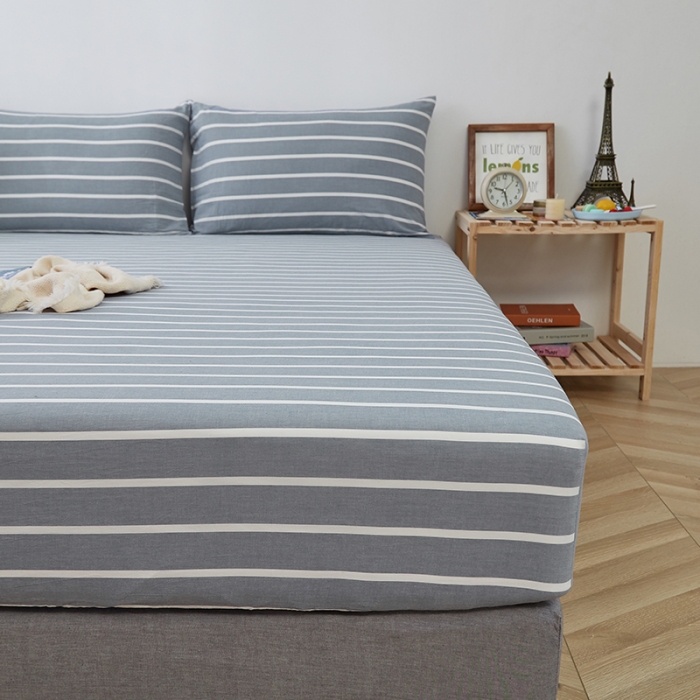 91家纺网 家纺一手货源 找家纺 久典家居 2020新款水洗棉单品床笠 兰白条