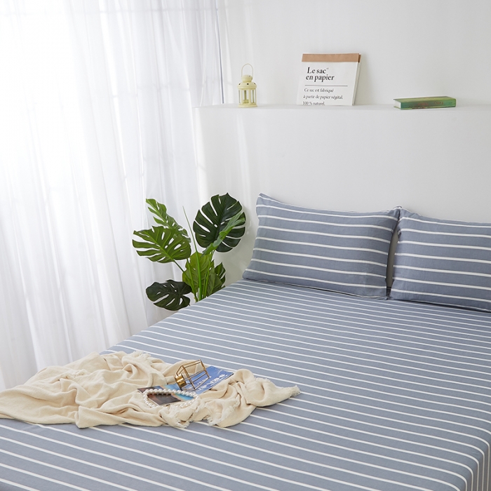 91家纺网 家纺一手货源 找家纺 久典家居 2020新款水洗棉单品床笠 兰白条