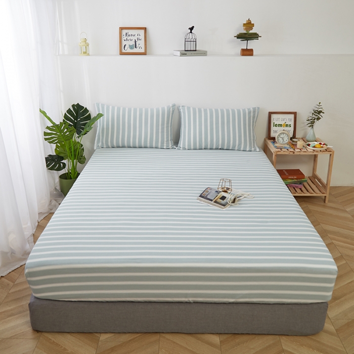 91家纺网 家纺一手货源 找家纺 久典家居 2020新款水洗棉单品床笠 蓝粗条