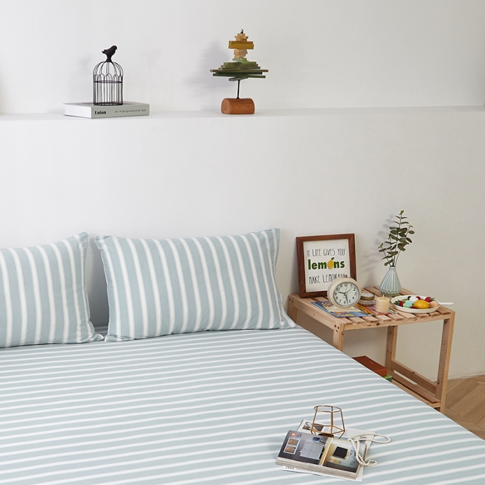 91家纺网 家纺一手货源 找家纺 久典家居 2020新款水洗棉单品床笠 蓝粗条