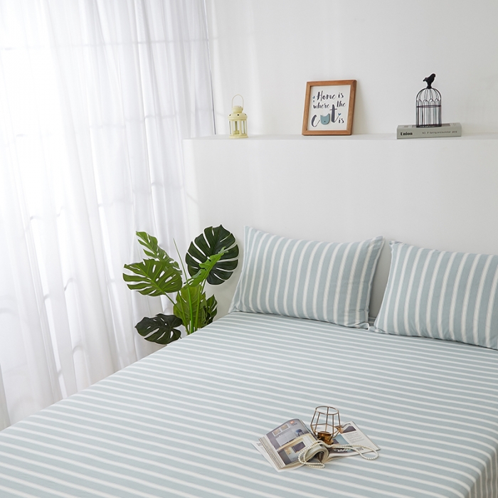 91家纺网 家纺一手货源 找家纺 久典家居 2020新款水洗棉单品床笠 蓝粗条