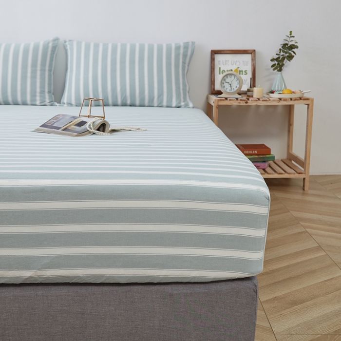 91家纺网 家纺一手货源 找家纺 久典家居 2020新款水洗棉单品床笠 蓝粗条