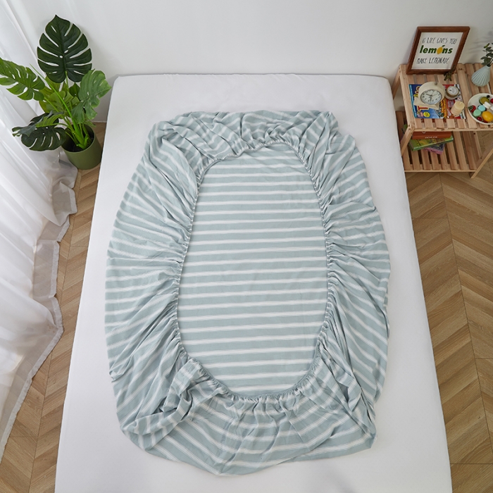 91家纺网 家纺一手货源 找家纺 久典家居 2020新款水洗棉单品床笠 蓝粗条