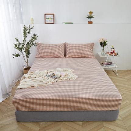 久典家居 2020新款水洗棉单品床笠 蜜粉小格