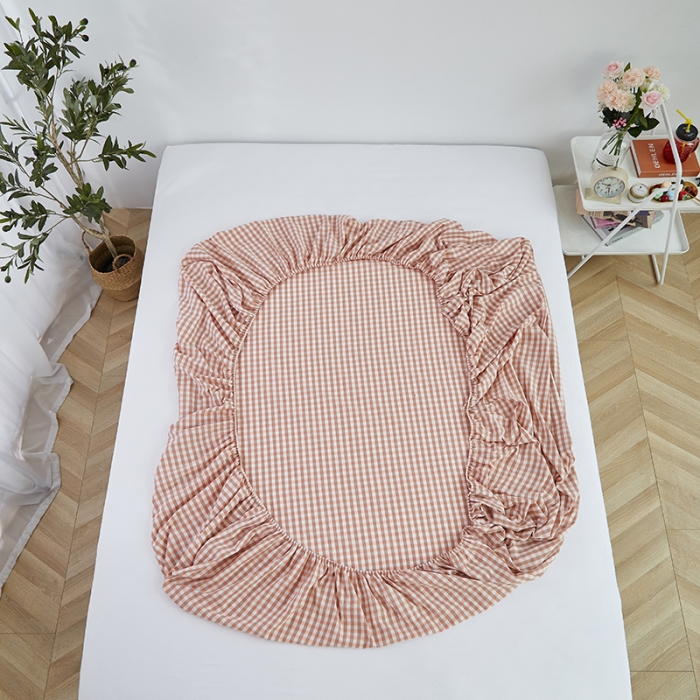 91家纺网 家纺一手货源 找家纺 久典家居 2020新款水洗棉单品床笠 蜜粉小格