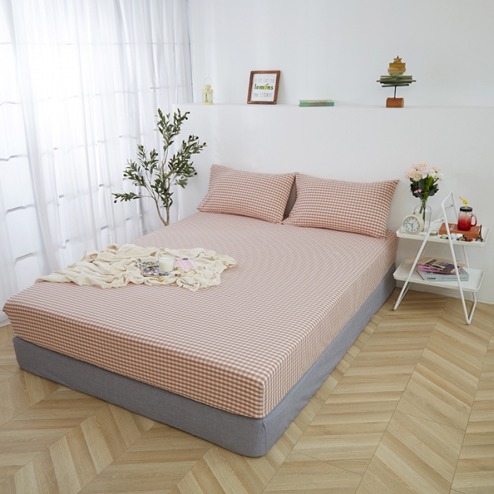 91家纺网 家纺一手货源 找家纺 久典家居 2020新款水洗棉单品床笠 蜜粉小格