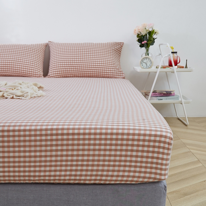 91家纺网 家纺一手货源 找家纺 久典家居 2020新款水洗棉单品床笠 蜜粉小格