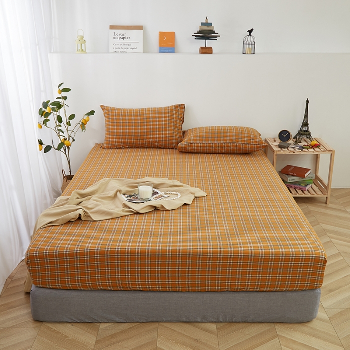 91家纺网 家纺一手货源 找家纺 久典家居 2020新款水洗棉单品床笠 南瓜格