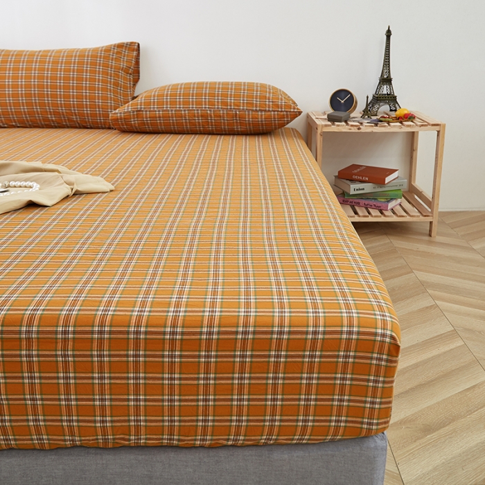 91家纺网 家纺一手货源 找家纺 久典家居 2020新款水洗棉单品床笠 南瓜格