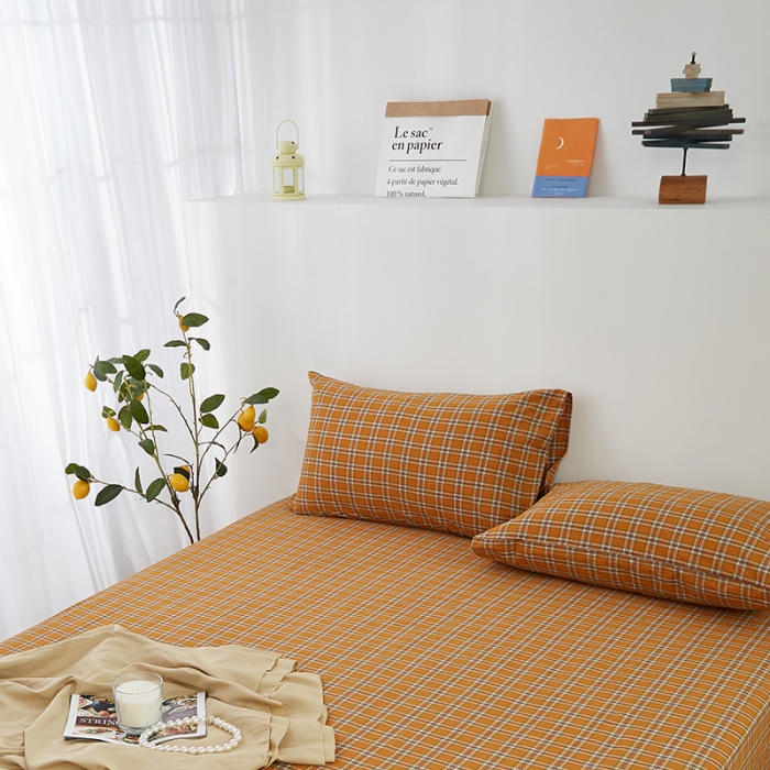 91家纺网 家纺一手货源 找家纺 久典家居 2020新款水洗棉单品床笠 南瓜格