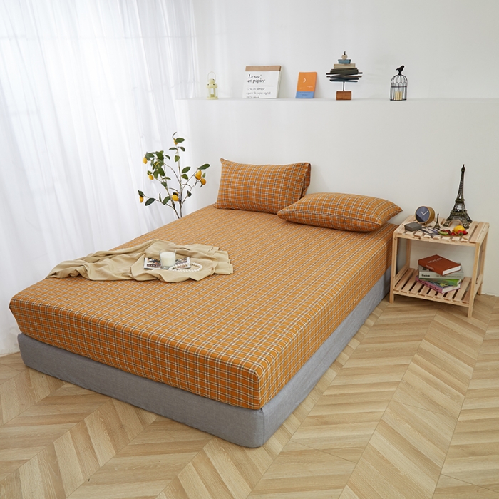 91家纺网 家纺一手货源 找家纺 久典家居 2020新款水洗棉单品床笠 南瓜格