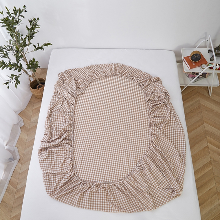 91家纺网 家纺一手货源 找家纺 久典家居 2020新款水洗棉单品床笠 浅咖小格