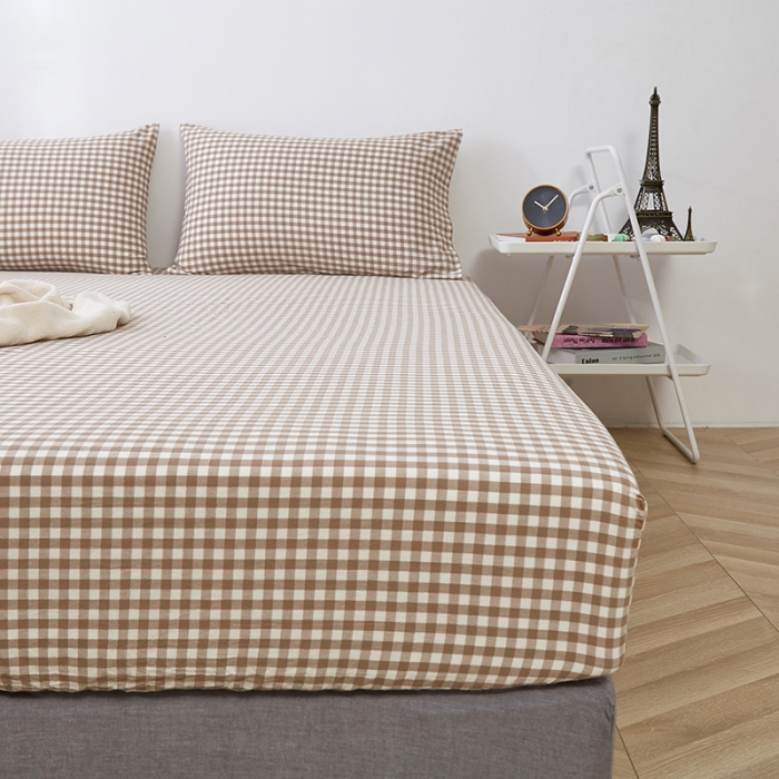 91家纺网 家纺一手货源 找家纺 久典家居 2020新款水洗棉单品床笠 浅咖小格