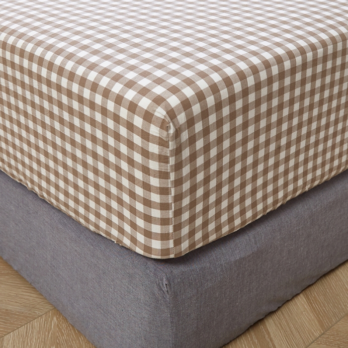 91家纺网 家纺一手货源 找家纺 久典家居 2020新款水洗棉单品床笠 浅咖小格