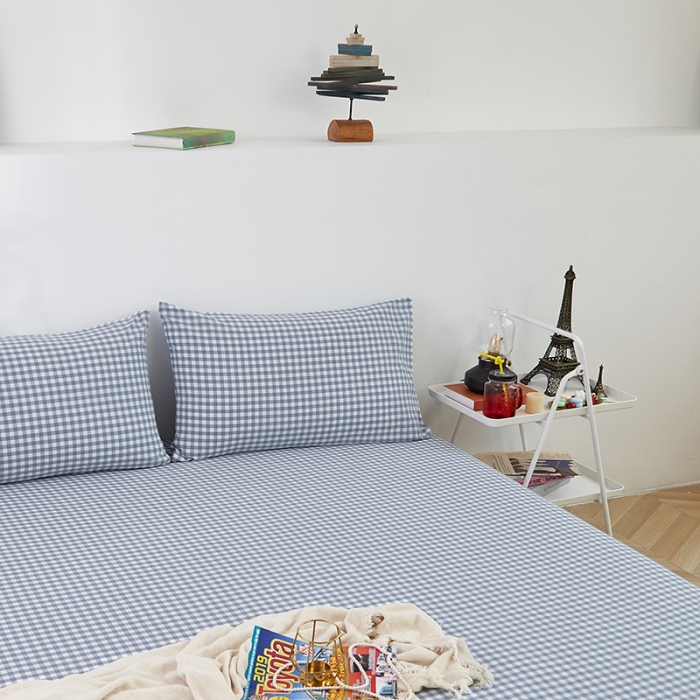 91家纺网 家纺一手货源 找家纺 久典家居 2020新款水洗棉单品床笠 浅兰小格