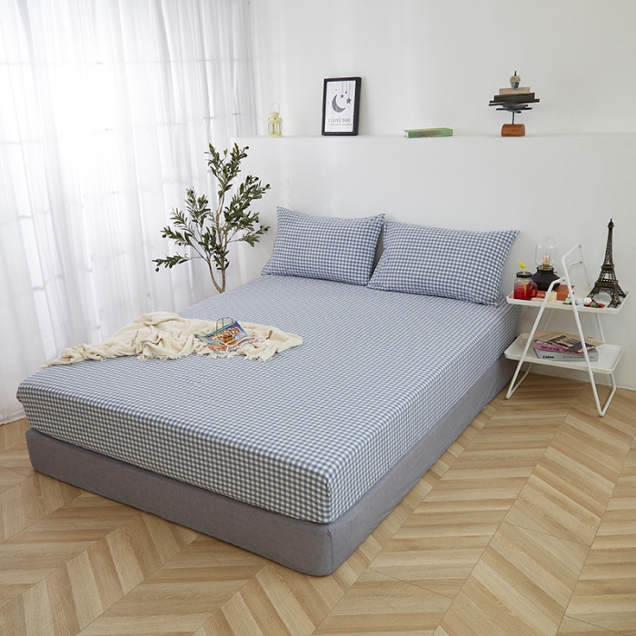 91家纺网 家纺一手货源 找家纺 久典家居 2020新款水洗棉单品床笠 浅兰小格