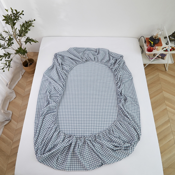 91家纺网 家纺一手货源 找家纺 久典家居 2020新款水洗棉单品床笠 浅兰小格