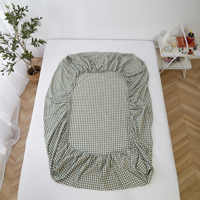 91家纺网 家纺一手货源 找家纺 久典家居 2020新款水洗棉单品床笠 浅绿小格