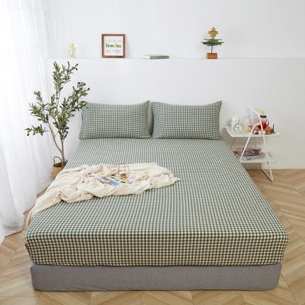 久典家居 2020新款水洗棉单品床笠 浅绿小格