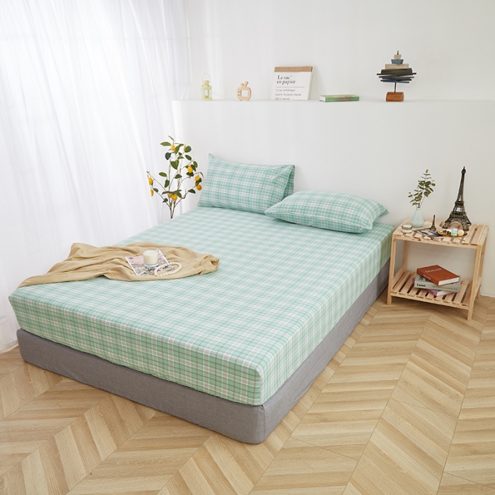 91家纺网 家纺一手货源 找家纺 久典家居 2020新款水洗棉单品床笠 青柠格