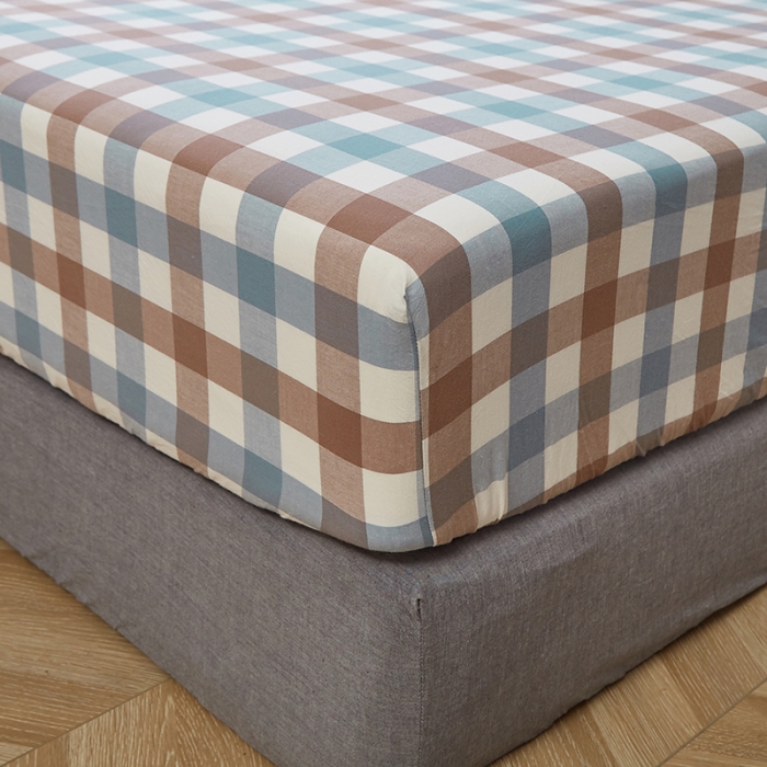 91家纺网 家纺一手货源 找家纺 久典家居 2020新款水洗棉单品床笠 中格蓝