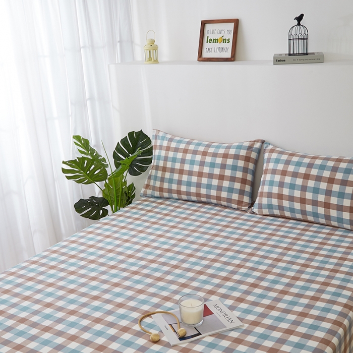 91家纺网 家纺一手货源 找家纺 久典家居 2020新款水洗棉单品床笠 中格蓝