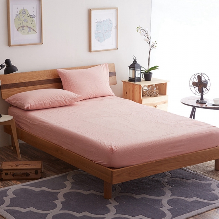 91家纺网 家纺一手货源 找家纺 久典家居 2020新款水洗棉单品床笠 橘粉