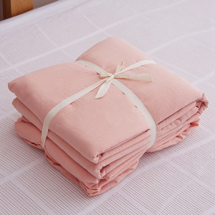 91家纺网 家纺一手货源 找家纺 久典家居 2020新款水洗棉单品床笠 橘粉