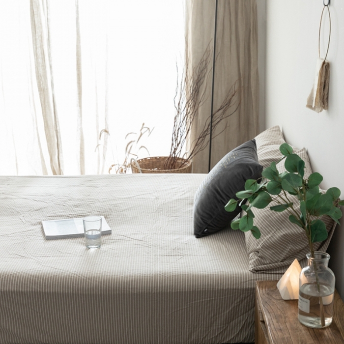 91家纺网 家纺一手货源 找家纺 久典家居 2020新款水洗棉单品床笠 米细条