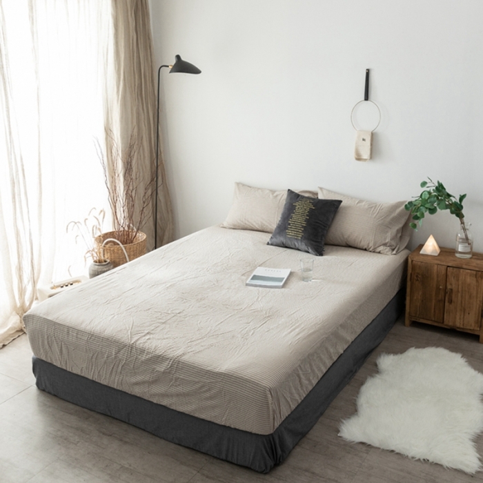 91家纺网 家纺一手货源 找家纺 久典家居 2020新款水洗棉单品床笠 米细条