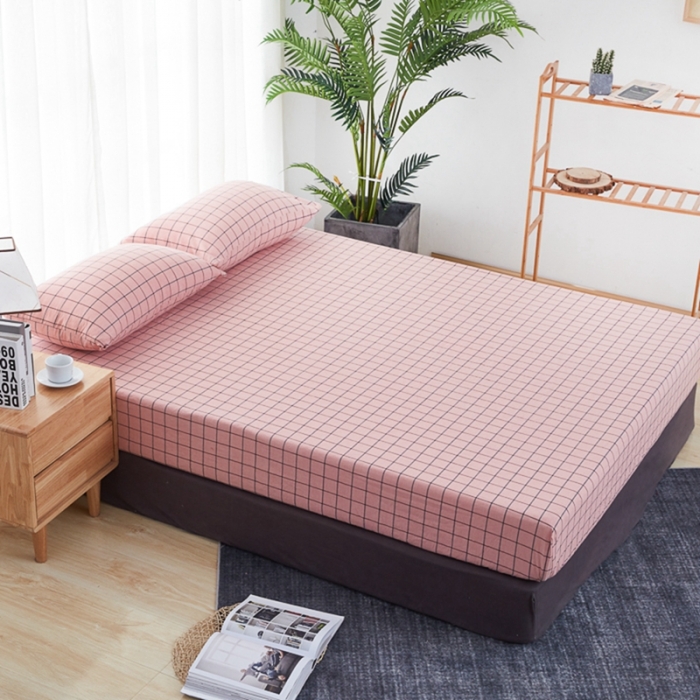 91家纺网 家纺一手货源 找家纺 久典家居 2020新款水洗棉单品床笠 中粉格