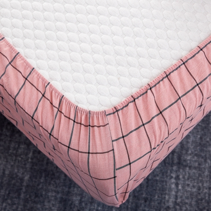 91家纺网 家纺一手货源 找家纺 久典家居 2020新款水洗棉单品床笠 中粉格