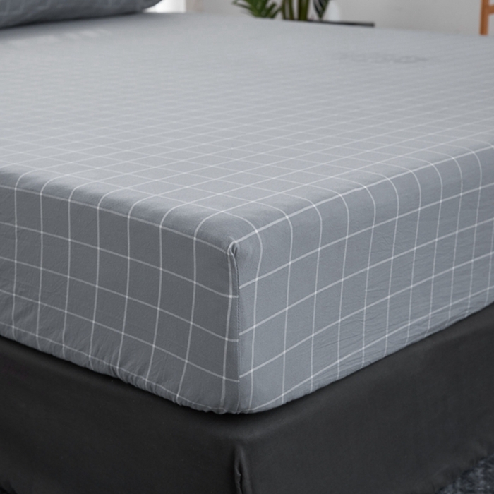 91家纺网 家纺一手货源 找家纺 久典家居 2020新款水洗棉单品床笠 中灰格