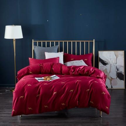 91家纺网 家纺一手货源 找家纺 玖玖爱 2020新款13372全棉四件套 豹子-红