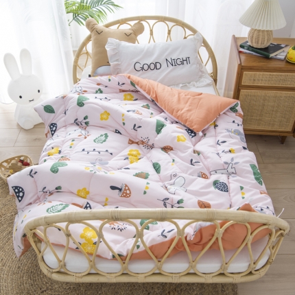 91家纺网 家纺一手货源 找家纺 水洗棉幼儿园冬被仿鹅绒儿童春秋被宝宝午睡加厚被芯萌鼠森林-桔