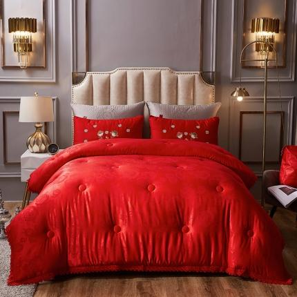 91家纺网 家纺一手货源 找家纺 元元被芯 2020新款婚庆被莫代尔提花中国红花边款