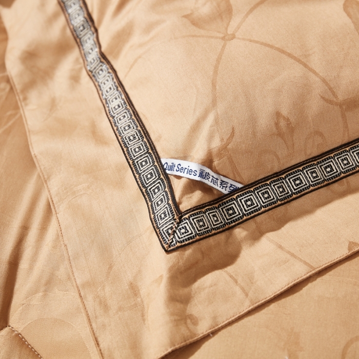 91家纺网 家纺一手货源 找家纺 啊雅家居 2025新款60S全棉贡缎提花大豆羽丝绒被 浅咖色