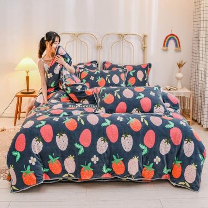 澳洲羽 2024新款超柔牛奶绒四件套 草莓园