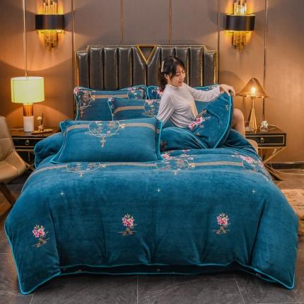 澳洲羽 2024新款超柔牛奶绒四件套 花庭满香-蓝